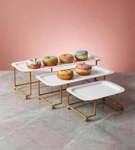 Image of Rectangular Metal Serving Platter Set of 3 - Multi-Tier Trays for Snacks & Party Serving | Decorative Buffet and Party Platters | Home Accessories Modern Design
