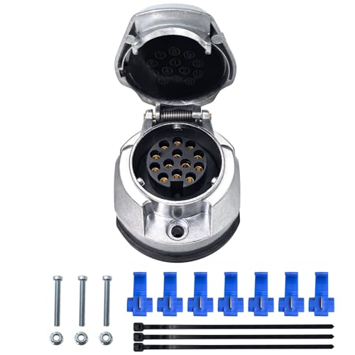 AOJO Kit Prise Remorque 13 Broches Métal Femelle, Connecteur Caravan 13 pôles Aluminium Étanche - Accessoires d'Installation Inclus