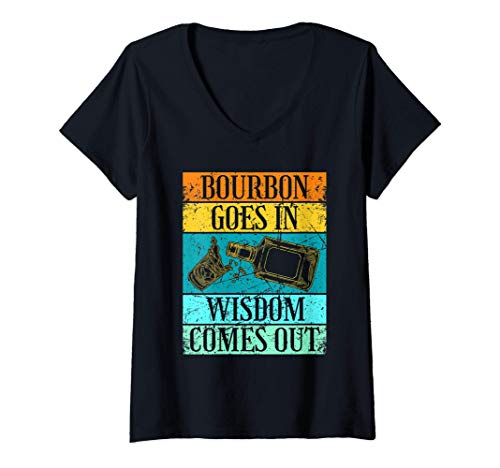 Femme Le bourbon vintage rétro va dans la liberté de whisky de T-Shirt avec Col en V