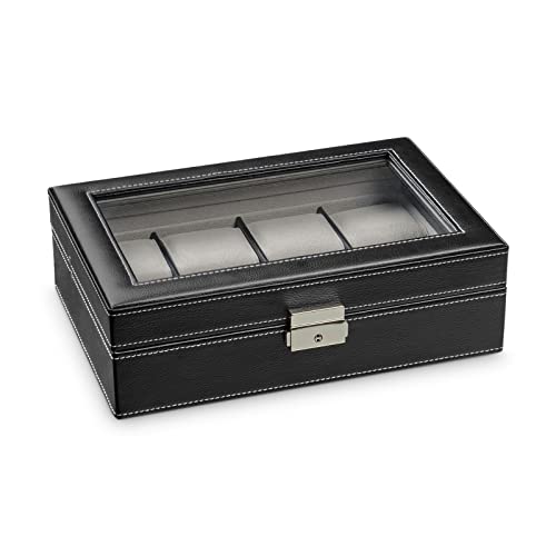 Hermann Jäckle - Caja de reloj Nagold I para 8 relojes XXL I caja de reloj de piel sintética I caja de reloj de piel sintética negra I almacenamiento de relojes I caja de reloj con tapa abatible Cover