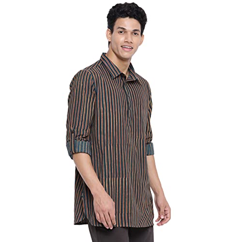 Fabindia Men Cotton Printed Slim Fit 2Pc Set Green_L