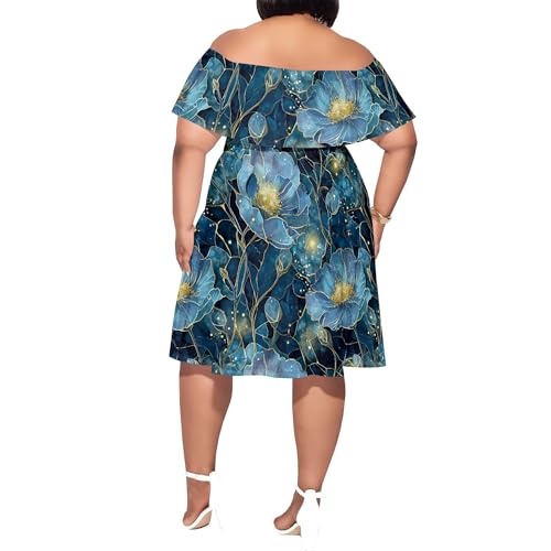 Image of SUZONANA Women's Plus Size Summer Dresses Floral Print Midi Dresses Flowy Sundresses
