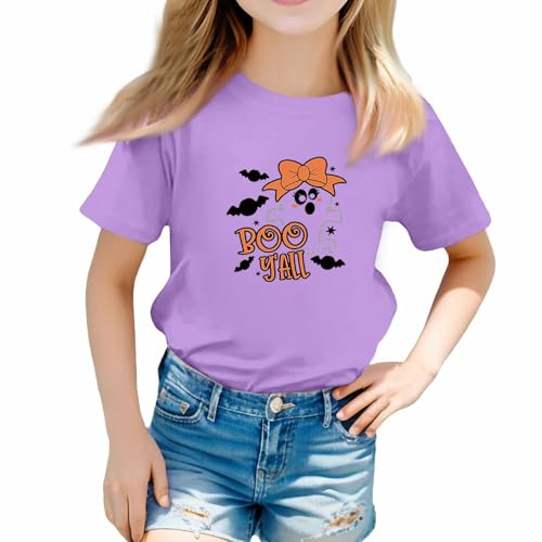 Girls Halloween Pumpkin Face T-Shirt Soft Short Sleeve Top Cute Holiday Fall Outfit Casual Comfortable Tee