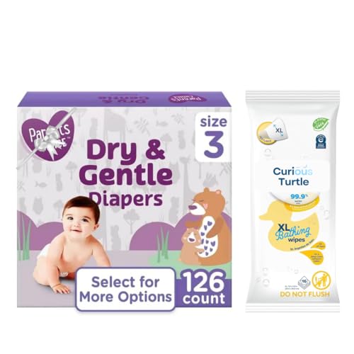 Image of CURIOUS TURTLE Diapers - Bundle with Parent's Choice Size 3 -Dry & Gentle Diapers, 126 Count
