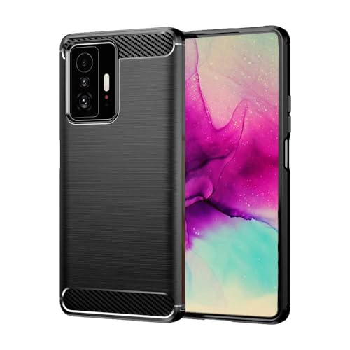 OcioDual Funda Protectora Negra para Poco X4 GT, Carcasa de Proteccion Efecto Fibra de Carbono, Proteccion para la Camara Trasera, Flexible en Silicona Gel