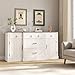 Maupvit Buffet Cabinet with Storage, 58'' Large Sideboard Buffet with 5 Drawers and 2 Doors, Adjustable Shelves, Farmhouse Wood Coffee Bar Table Storage Cabinet for Dining, Living Room, Kitchen(White)