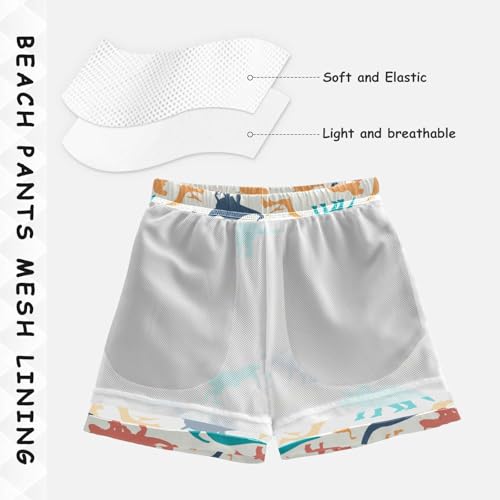 Boys Swim Trunks Quick Dry Dinosaur Beach Board Shorts with Mesh Lining Youth Swimwear 2-12T4