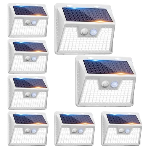 Image of Peasur White Solar Lights Outdoor Waterproof, 8 Pack 140LED Bright Motion Sensor Security Lights 3 Modes, Solar Powered Fence Wall Light for Garden Yard Outside