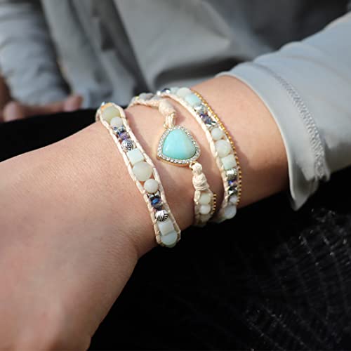 Ygline Natural Stone Bracelet 5 Wraps Bracelet Handmade Blue Color Boho Bracelet For Women Bracelet (3Wrap-Amazonite) #TOP4
