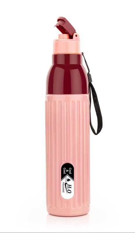 Image of 1000 ML Insulated Inner Stainless Steel Water Bottle, 1000-700 ml, | Leak Proof | Hot & Cold | Easy Grip and Carry,|92,Pink Tharmal Bottle