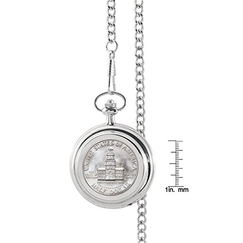 Coin Pocket Watch With Quartz Movement | Jfk Bicentennial Half Dollar | Genuine U.s. Coin | Sweeping Second Hand, Roman Numerals | Silvertone Case | Certificate Of Authenticity #TOP1