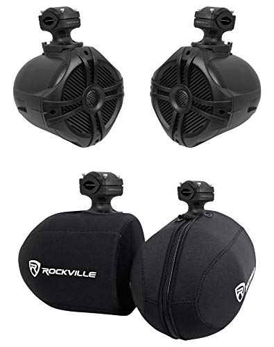 Image of Rockville RWB70B Bundle: Pair of 6.5-in Black 2-Way 250-Watt Peak / 150-Watt RMS 360 Swivel Marine Wakeboard Tower Speakers, Pair of RWBC 6.5 in Neoprene Speaker Covers, 2-Items