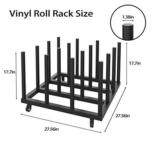 Tongmo Vinyl Cart Mobile Rack 16 Roll - Round 2" Core Heavy Duty Vinyl Roll Cart With 16 Vinyl Wrap Clips - Ideal For Blueprint/Photography Paper Rolls Organize #TOP4
