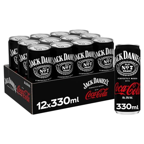 Coca-Cola y Jack Daniel's, Combinado Clásico y Refrescante, Bebida Preparada con 5% de Alcohol- Pack de 12 Latas de 250 ml