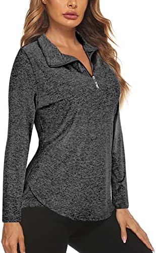Koscacy Bowling Shirt for Women, Long Sleeve V Neck Half Zip Golf Pullover for Ladies Gym Training Outdoor Sports Workout Tennis Top Black Small
