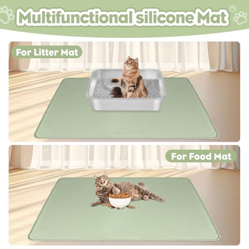 Bartuke Cat Litter Mat, Extra Large 40\" x 28\" Silicone Mat Litter Trapping Mat for Scatter Control, Soft on Kitty Paws, Easy to Clean (Green)