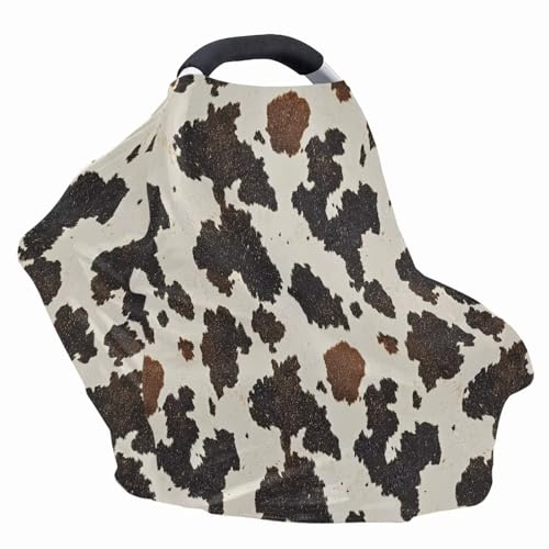 Image of Cow Print Car Seat Covers Canopy Cover - Multi-use Cover Carseat Canopy, Breathable Breastfeeding Cover, Easy to Install Car Seat Covers for Bbies