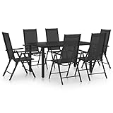 vidaXL Juego de Comedor para Jardín de 7 Piezas Mueble Mobiliario Exterior Terraza Balcón Hogar Cocina Mesa Silla Asiento Suave Estable Aluminio Negro