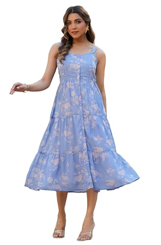 Image of Janasya Women's Georgette Tiered Midi Dress