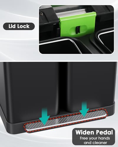 Bote de basura rectangular 60L acero inoxidable negro miniatura 5