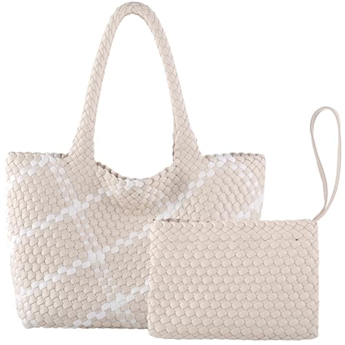 Image of SporGenius Woven Handbag Two Tone Tote Bag Vegan Leather Purse