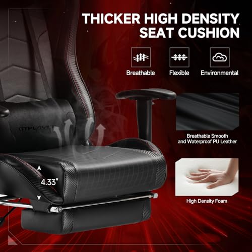 Image of GTPLAYER Gaming Chair with Bluetooth Speakers, Adjustable Backrest and Height, 3D Armrests, Footrest, Ergonomic Computer Chair for Gamers (Dark Black)