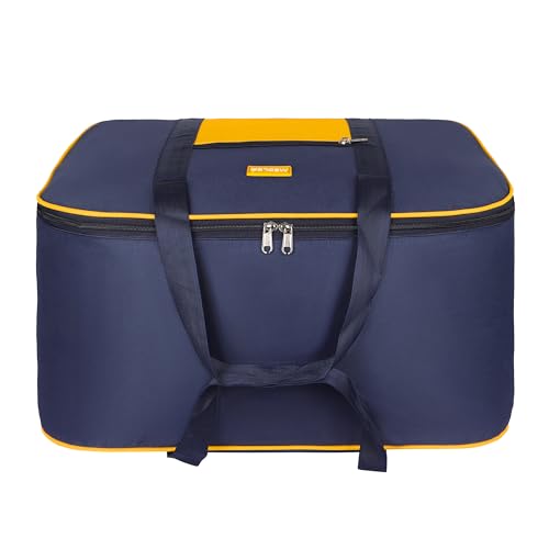 Image of M MEDLER STG-1K 85 Liters Large Underbed Storage Bag Moisture Proof Cloth Organiser with Zippered Closure and Handle (Blue - yellow), (58x48x30cm) Rectangular