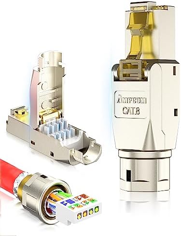 AMPCOM STP CAT8 RJ45 Connector Zinc-Alloy Tool-Free Ethernet Field Termination Modular Plug -6 Pack