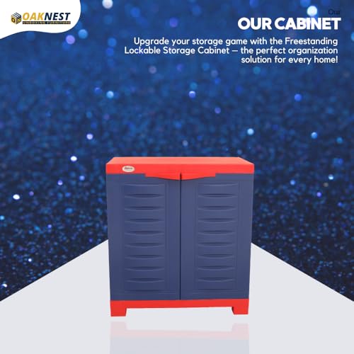 Image of Oaknest Supreme Fusion-01 Plastic Storage Cabinet | Compact & Multipurpose Storage Solution | Waterproof, Durable & Lightweight | Ideal for Home, Office & Garage | Red and Blue