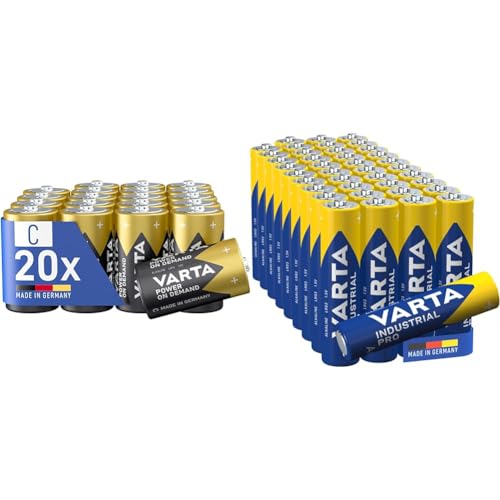 Image of VARTA Power on Demand C Baby Batteries (20-pack, economy pack - smart, flexible and powerful & Industrial Pro AAA Micro Alkaline Batteries LR03-40-pack, Made in Germany