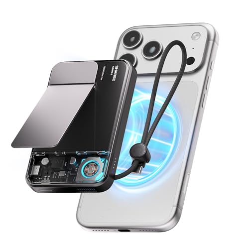 sharge ICEMAG 3 Power Bank Magnetico 10000mAh, Qi2.2 25W Caricatore Portatile Wireless con Raffreddamento Attivo 3.0, Ricarica Rapida USB-C 35W, Design Trasparente RGB per iPhone 17/16