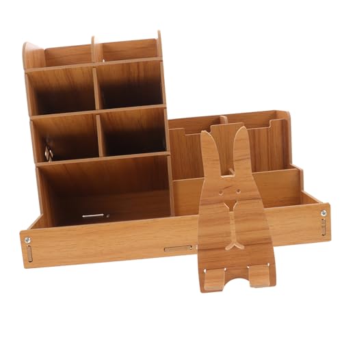 OSALADI 木製デスクペンオーガナイザー 収納仕切り付き 多機能デスクトップ文具ホルダー オフィス 学生用 整理整頓に便利
