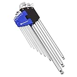 Powerbuilt 9 Piece SAE Stubby End, Extra Long Arm Ball End Hex Key Wrench Set, L-Wrenches for Tight Places, Storage - Blue 240099