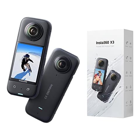 Insta360 X3 Waterproof 360 Action Camera, 1/2" 48MP Sensor, 5.7K 360 Active HDR Video 72MP 360 Photo, 4K Single-Lens, 60fps Me Mode, Stabilization, 2.29" Touchscreen, AI Editing, Live Stream (Renewed) Cover