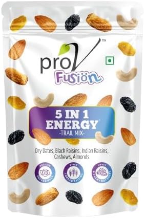 - ProV Fusion - 5 in 1 Energy 200g | ProV Fusion - Fruit & Nut Mix 200g | Trail Mixes | Nuts and Dry fruits | Raisins Almond Kharik Cashew | Any time Natural Snack | Natural Snacks | Protein and Vitamins | Dietary Fiber | Mixed Nuts