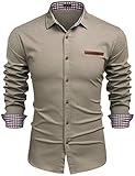 COOFANDY Hemden Herren Langarm Jeanshemd Denim Hemd Langarmhemd Cowboy-Style Freizeit Hemd Karierter Kragen Männer Hemd Rockabilly Khaki 3XL