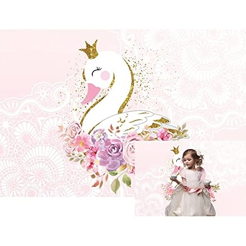 Baocicco 10x8ft White Swan Backdrop for Photography Golden Crown Watercolor Floral Pink Photography Background Newborn Baby Shower Sweet Girl Princess 1st Birthday Party Decor Photo Studio Props Cover