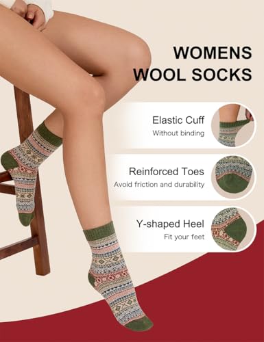 Tournesol Women's 5 Pairs Wool Warm Socks Winter Cozy Thermal Sock Cabin Thick Socks Present for Cold Weather4