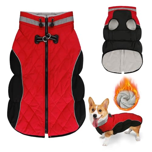 Lyneun Dog Coats Waterproof with Harness Hole, Warm Soft Windproof Jacket with Zip