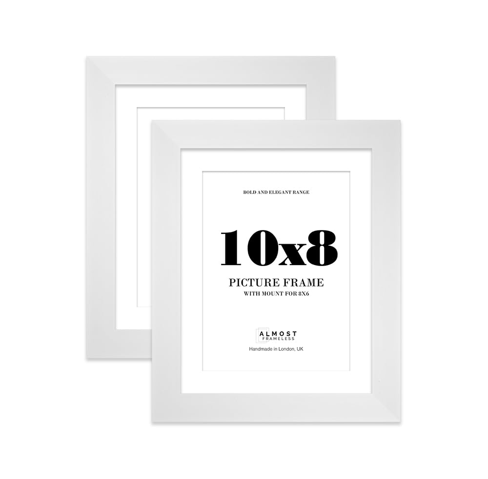 10x8 White Frame With Mount for 8x6 Pictures 28mm Edge Portrait and Landscape Display with Wall Hooks and Kickstand, 2 Pack