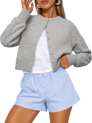 Trendy Queen Cropped Cardigan Sweaters for Women Lightweight Crop Cotton