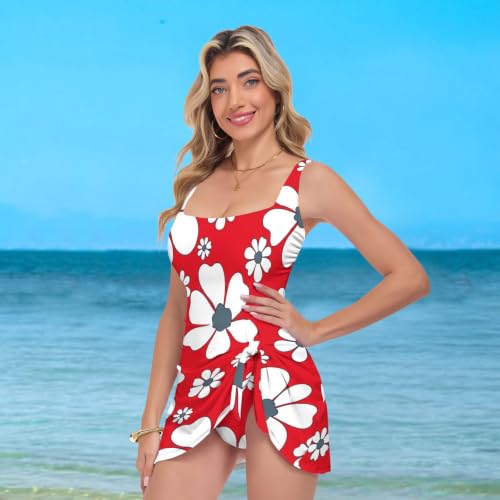 Maillot de bain amincissant une pièce d'exception imprimé floral rouge - 7