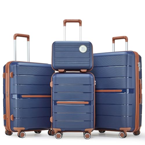 Luggage Sets 4 Piece(14/20/24/28) PP Lightweight & Durable Expandable suitcase (Blue + Polypropylene-8)