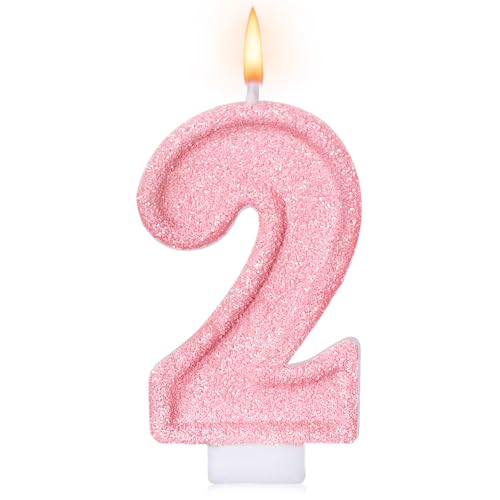 Cute Number 2 Birthday Candle Glitter Pink Number Candles Birthday Cake Topper Decoration Party Supplies Anniversary Celebrations