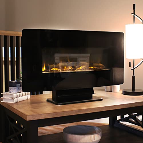 Sunnydaze 35.75-Inch Curved Face Indoor Led Electric Fireplace - Floating/Tabletop- 7 Flame Colors - Black Finish #TOP1