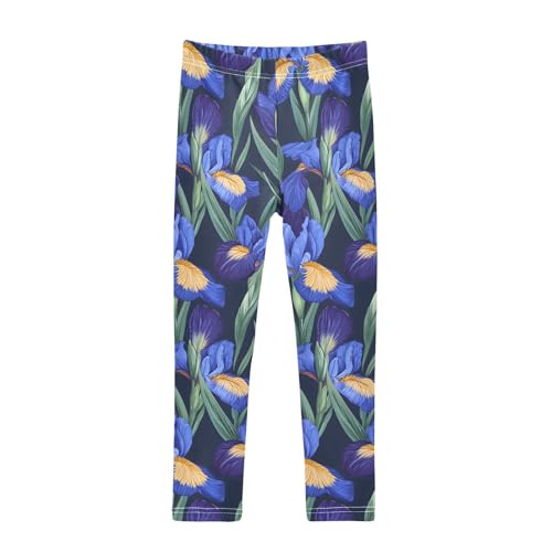 ALAZA Girls' Leggings Children's Yoga Pants Skinny Printed Dance Blue Iris Flower Comfortable 4T
