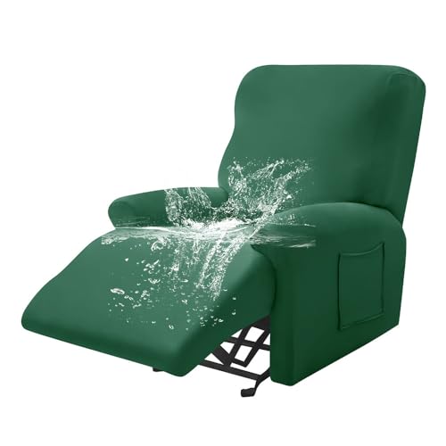 Highdi Funda de Sillón Relax Elástica para Sillón Reclinable, Impermeable Funda Reclinable Color Sólido con Bolsillos Laterales, Antideslizante y Lavables Fundas Protector (Verde Oscuro,1 Plaza)