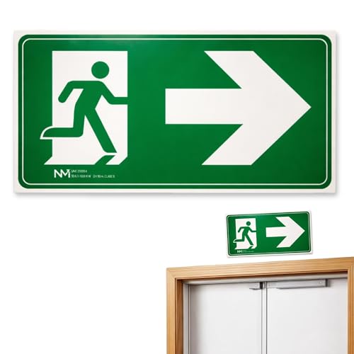Señal Salida Derecha, Señal Evacuación, fotoluminiscentes, Señal Luminiscente Salida, Cumple normativa RICPI RD 513/2017 (Clase B), UNE-en ISO 9001, PVC 0,7mm, D≤10m, Tamaño 32 x 16 cm