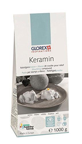 Glorex 6 9500 80 - Keramin, uniwersalna masa odlewnicza, jasna biel, 1000 g, wysoka dokładność formowania, szybkie i równomierne utwardzanie, gładka powierzchnia