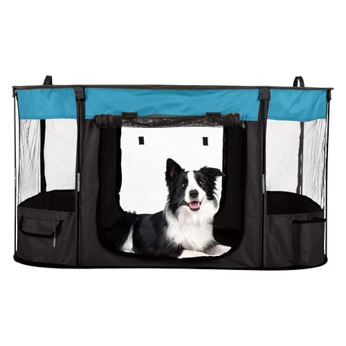Dog Playpen - 43x34x23 Inch Puppy Kennel with Mesh Windows, Zippered Doors, and Storage Pockets - Portable Dog Play Pen Indoors/Outdoors for Small Animals by PETMAKER (Blue) by PETMAKER - Image 2